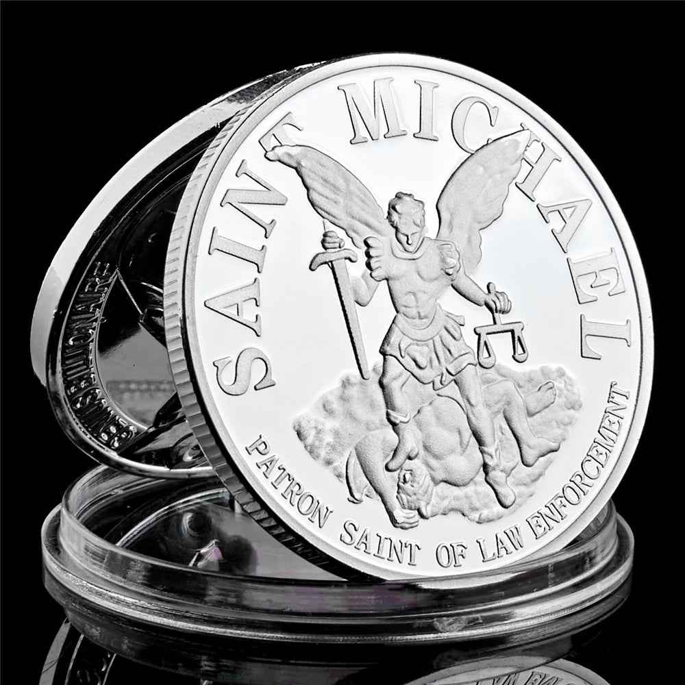 The Archangel with Prayer USA St Michael 1OZ Gold/Silver Plated Challenge Coin USA Collectibles