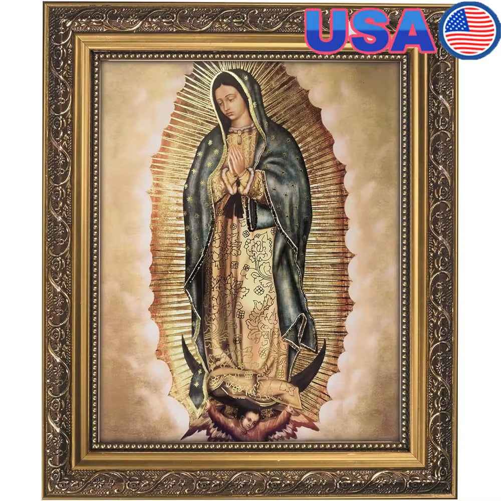 Inspirational Wall Art Our Lady of Guadalupe Framed Artwork 11X13 Decorative Picture with Easel Back and Metal Hangers