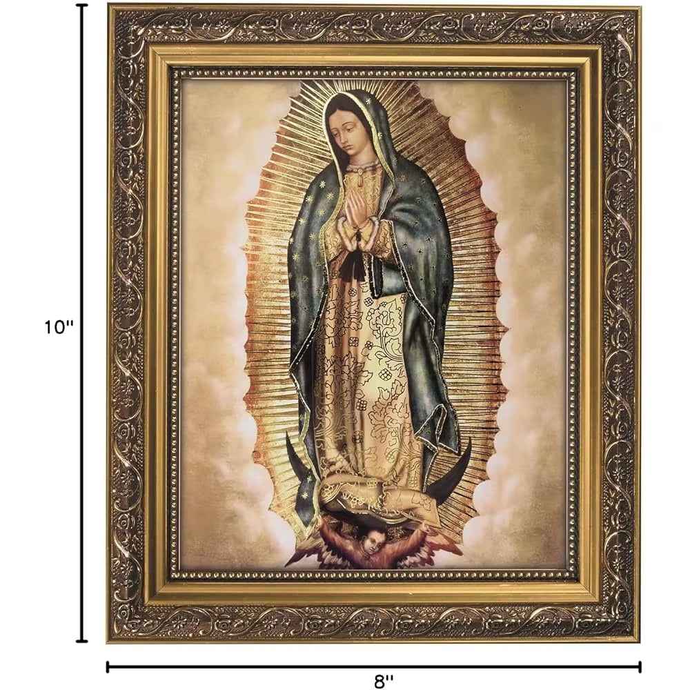 Inspirational Wall Art Our Lady of Guadalupe Framed Artwork 11X13 Decorative Picture with Easel Back and Metal Hangers