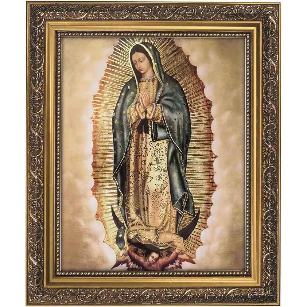 Inspirational Wall Art Our Lady of Guadalupe Framed Artwork 11X13 Decorative Picture with Easel Back and Metal Hangers