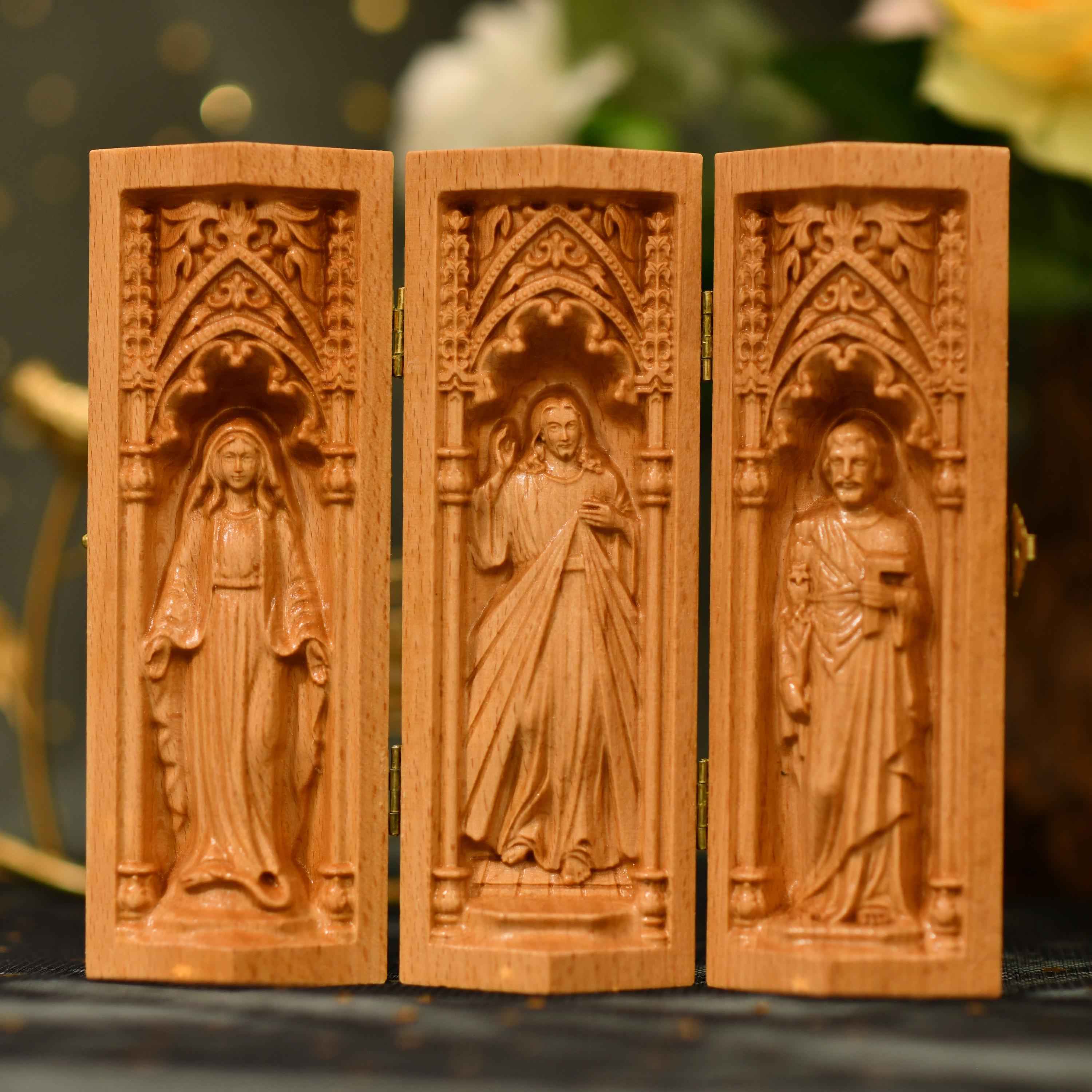 Holy Family Catholic Triptych of the Virgin Mary Jesus Christ St Joseph Portable Altar Catholic Home Decor Wood Handicrafts Religious Gifts