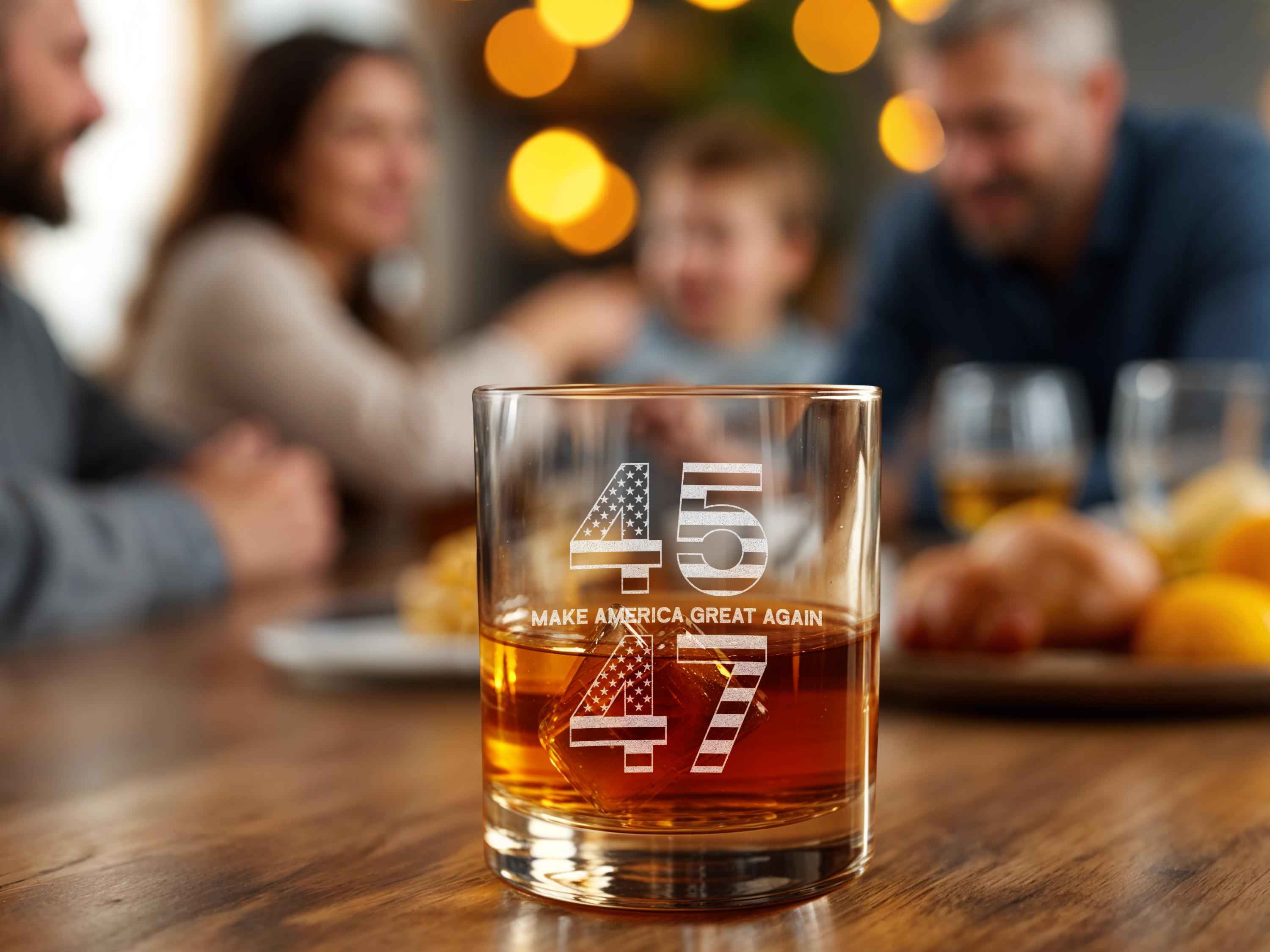 45 47 MAGA Trump Whiskey Glass, Trump 2024, Patriotic Gift, 47 Presidential, Make America Great Again, MAGA Gift, Political Gift