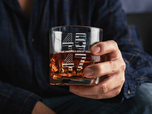 45 47 MAGA Trump Whiskey Glass, Trump 2024, Patriotic Gift, 47 Presidential, Make America Great Again, MAGA Gift, Political Gift